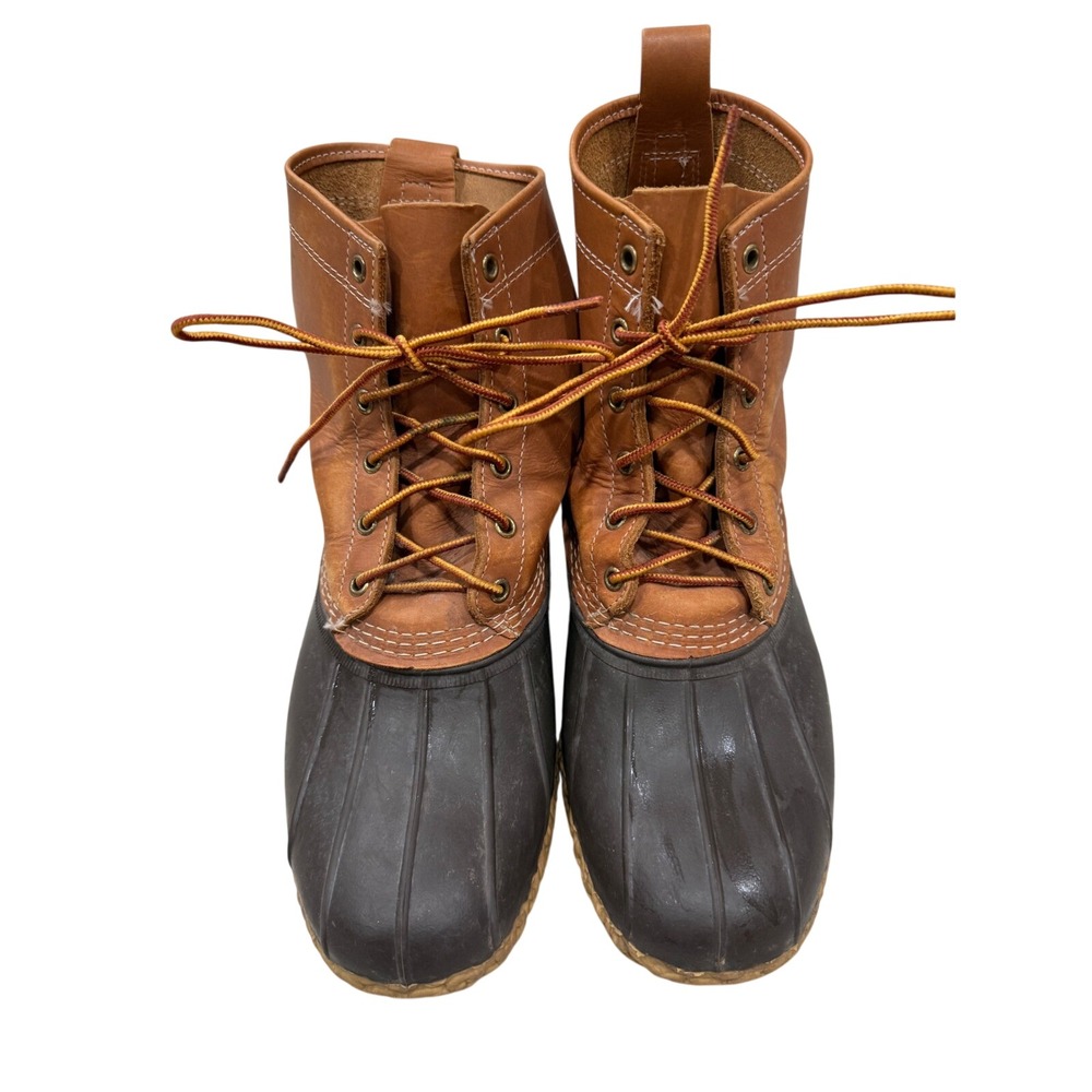 LL Bean Mens 11 W 8 Inch Bean Boots Tan Brown Leather Duck Boots Made in USA